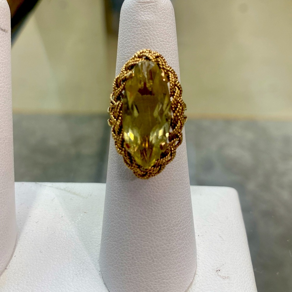 440103 18k yg large Citrine w/ braided gold